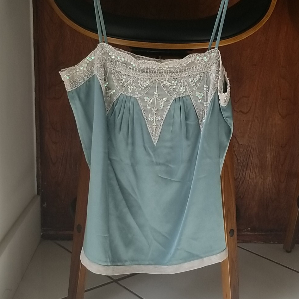 Silk teal  Embroidered Cami size small.